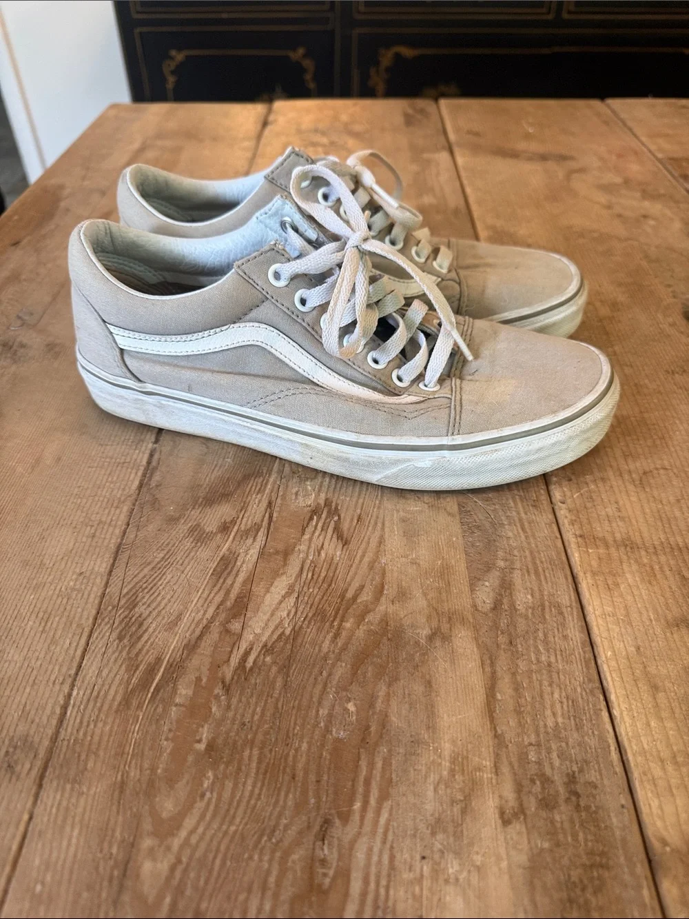 Vans Women's Low-Top Skate Sneakers - Light Beige with White Stripe